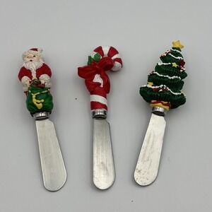 Boston‎ Warehouse Christmas 3pc Cheese Spreaders Knives Santa  Tree Stainless